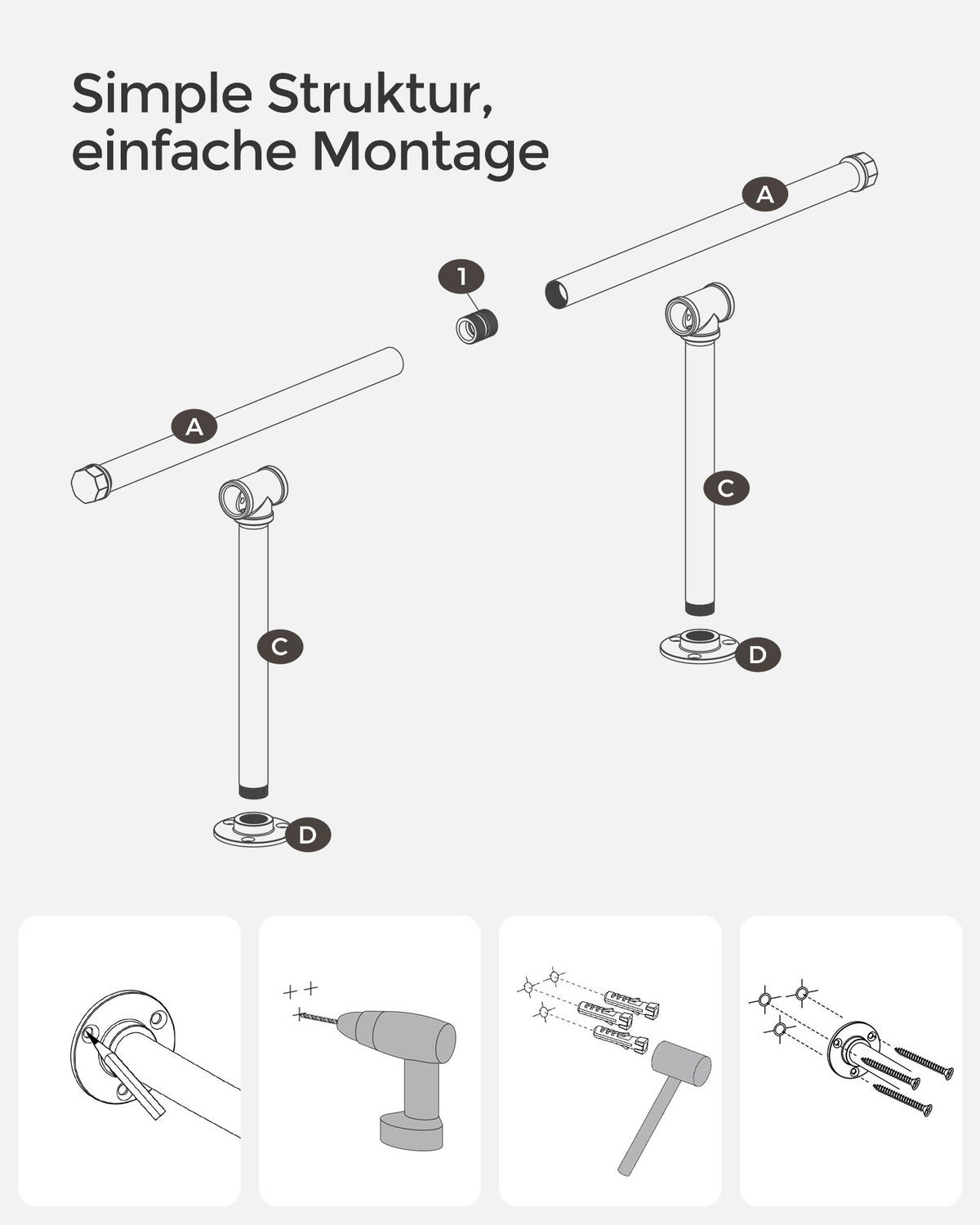 KLEIDERSTANGE BISSAU 2ER-SET - Schwarz, Metall (84/7/30cm) - Hansiro