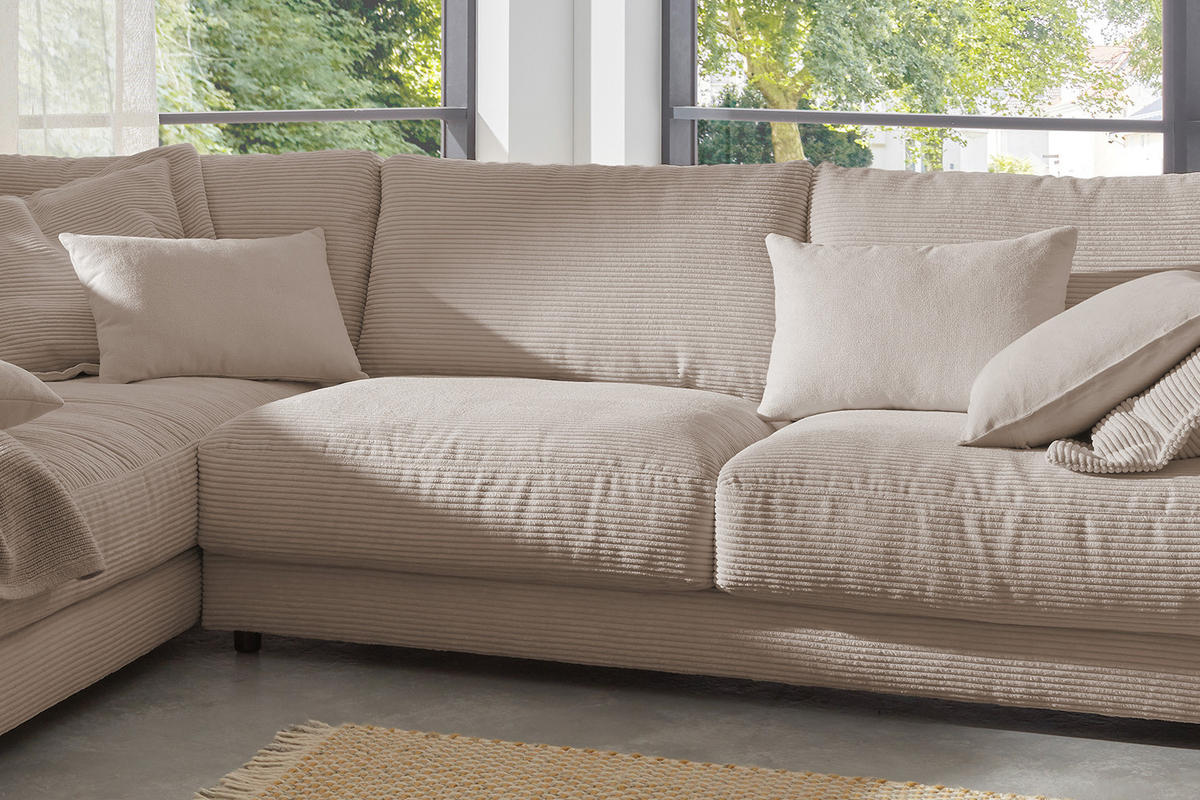 ECKSOFA MADELINE Taupe Cord - Taupe/Schwarz, Kunststoff/Textil (325/224cm) - KAWOLA