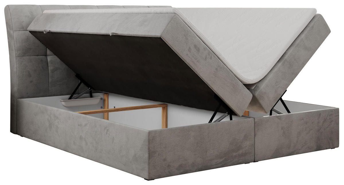 BOXBETT DIEGOS 120/200 Hellgrau Velvet - H3 - Hellgrau, Holz/Textil (120/200cm) - MKS