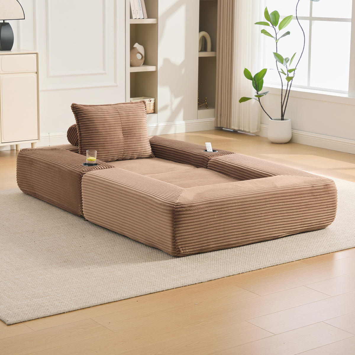 SOFA mit Schlaffunktion 122 x 98 x 80 cm Cord Braun - Dunkelbraun, Kunststoff (98/80/122cm) - Meubliv