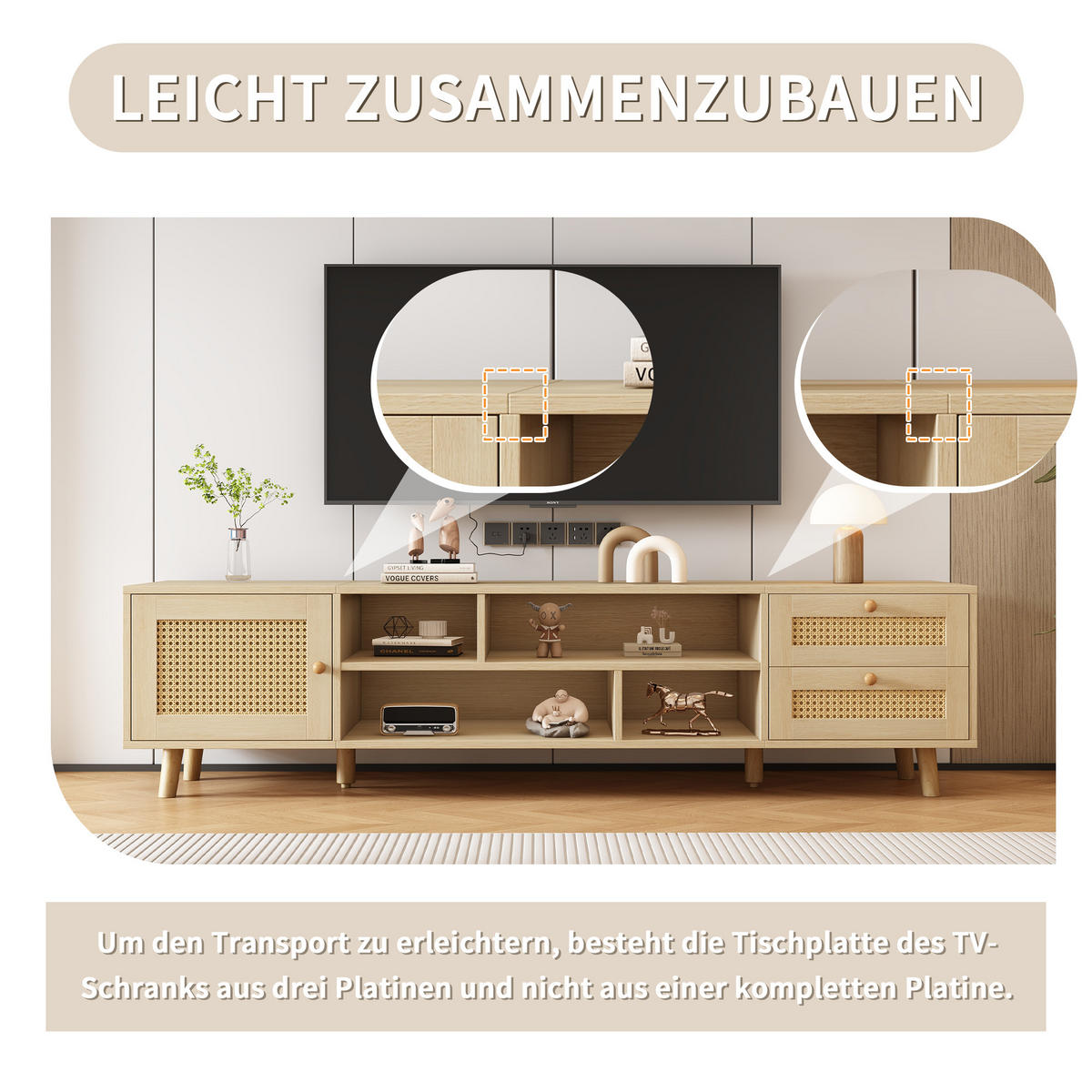 TV-LOWBOARD Rattan Eichefarben 160/39/40.5 cm - Eichefarben, Holz (160/40.5/39cm) - PANGIVO