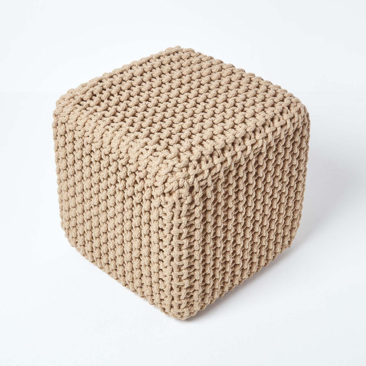 STRICK-POUF beige, Sitzwürfel 35/35/35 cm - Beige, Textil (35/35/35cm) - Homescapes