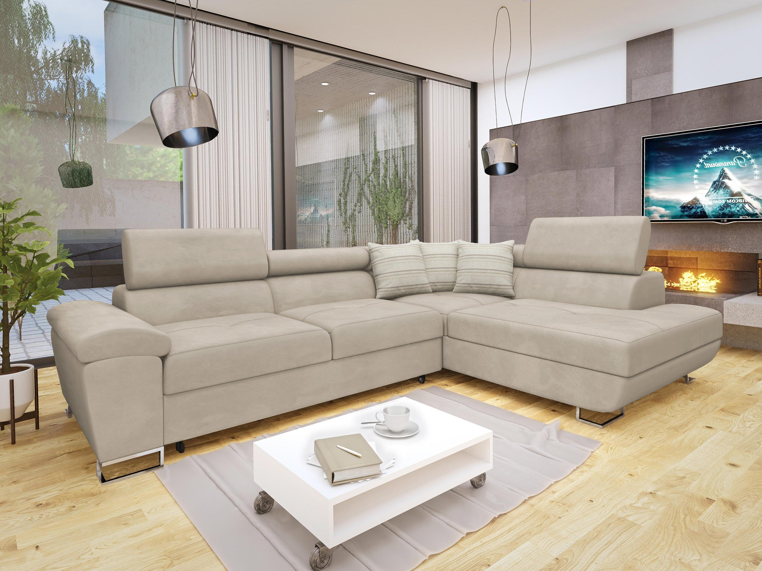 Thumbnail - Mirjan24 Ecksofa, Beige, Textil, 6-Sitzer, Ottomane rechts, L-Form,Rechteckig, 270x202 cm, Wohnzimmer, Sofas & Couches, ...