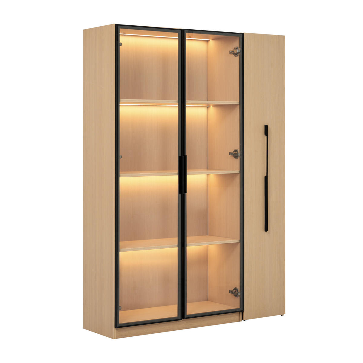 VITRINE LED Glastür Seitenauszug 160cm Modern - Eichefarben, Holzwerkstoff (110/160/35cm) - FLIEKS
