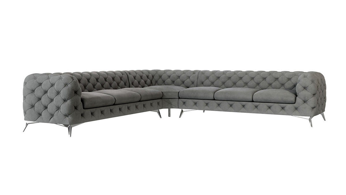 ECKSOFA Chesterfield Laura Grau Samt - Silberfarben/Grau, Holz/Textil (323/323cm) - S-Style Möbel