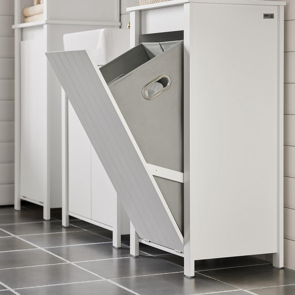 WÄSCHESCHRANK mit Wäschesack Weiß - Weiß, Holzwerkstoff (45/86/35cm) - SoBuy
