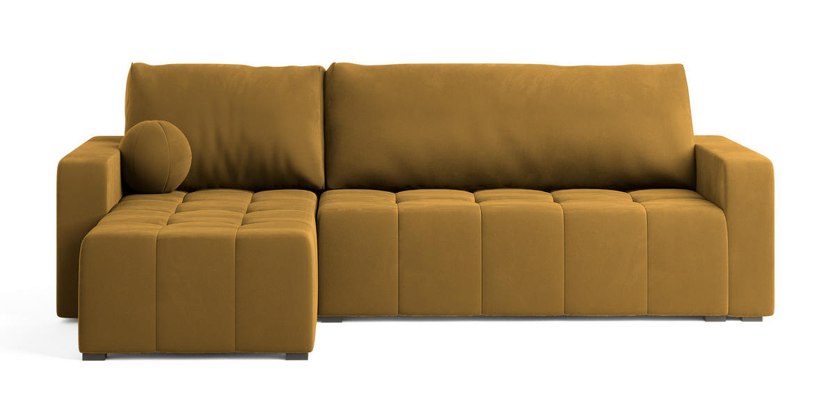 ECKSOFA VOLIRA Gelb Plüsch-Stoff mit Schlaffunktion - Gelb, Holz (230/143cm) - MASSENO