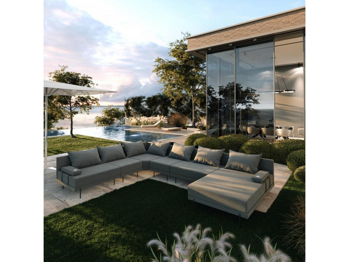 GARTENSOFA BAHAMA XXL Links - Wetterfeste Balkonmöbel & Terrassenmöbel Außen - Moderne Lounge Möbel für Garten - Balkon & Terrasse - Dunkelgrau - Dunkelgrau, Kunststoff (410/75/298cm) - Trada