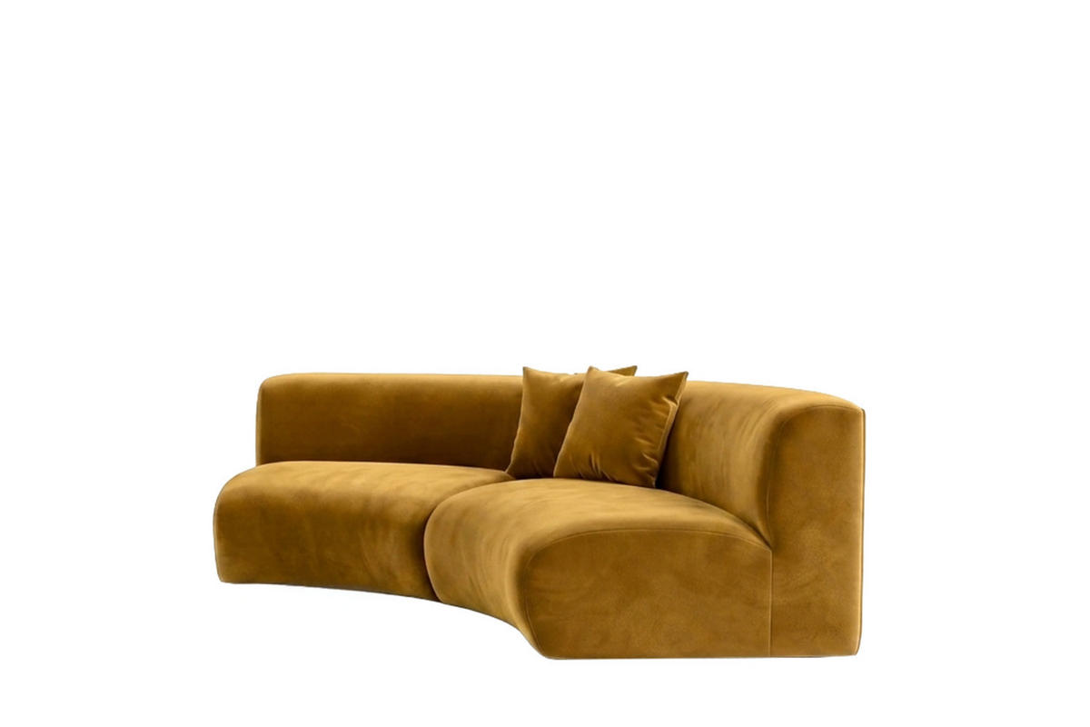 SOFA Round, Velvet-Stoff Bluvel, Golden, GRETA - Goldfarben, Holz (294/70/89cm) - Kaiser Möbel