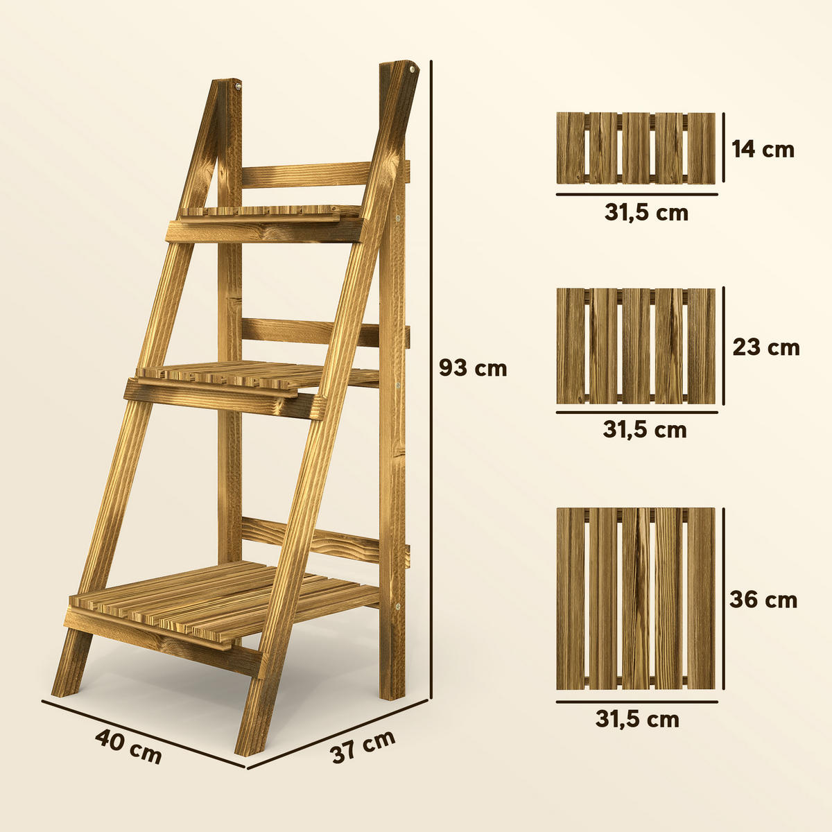 PFLANZENTREPPE Blumentreppe Blumenregal Pflanzregal, 6 Stufen, Tannenholz, Braun - Braun, Holz (37/93/40cm) - Outsunny