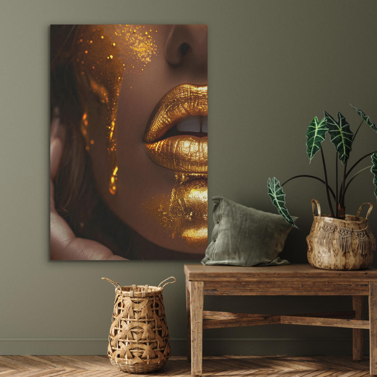 AKUSTIKPANEEL Frau - Gold - Luxus - Porträt 70x100 cm - Goldfarben, Textil (70/0.9/100cm) - MuchoWow
