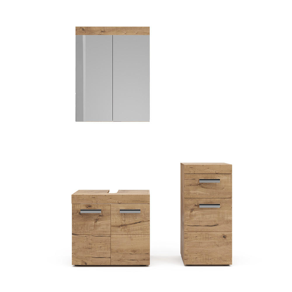 BADMÖBEL-SET Luna Eiche Wotan 3 Teile, mit Midischrank - Eiche Wotan, Holzwerkstoff (60/56/34cm) - Vicco