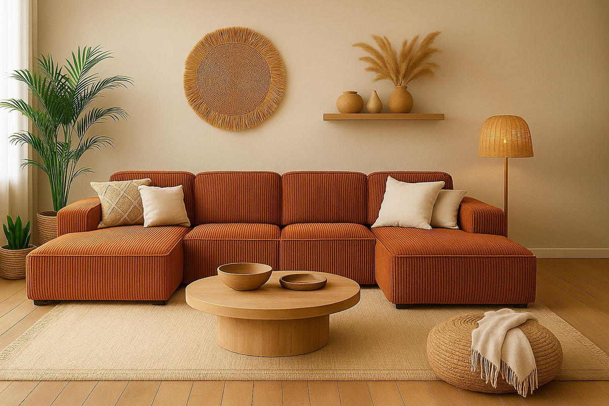 ECKSOFA Cursal U-Form, Stoff Poso, Kupfer - Orange, Holz (364/166cm) - Kaiser Möbel