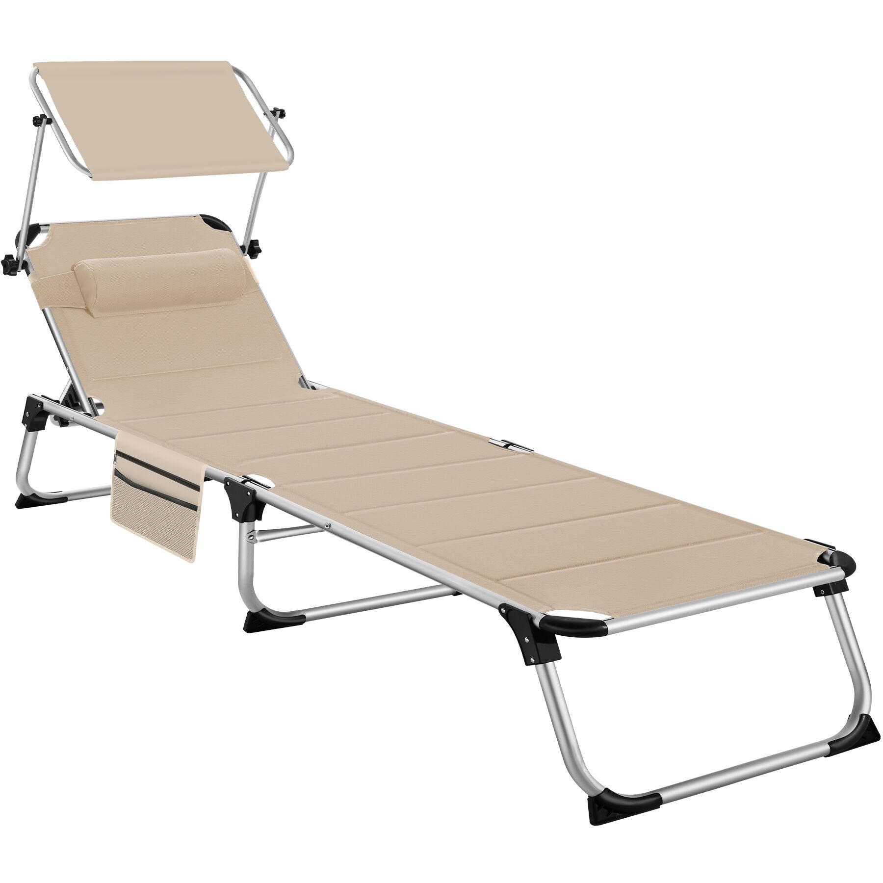 SONNENLIEGE aus Aluminium Lorella, 200 x 60,5 x 34 cm, mit Seitentasche, beige - Beige, Kunststoff (60.5/115/200cm) - tectake
