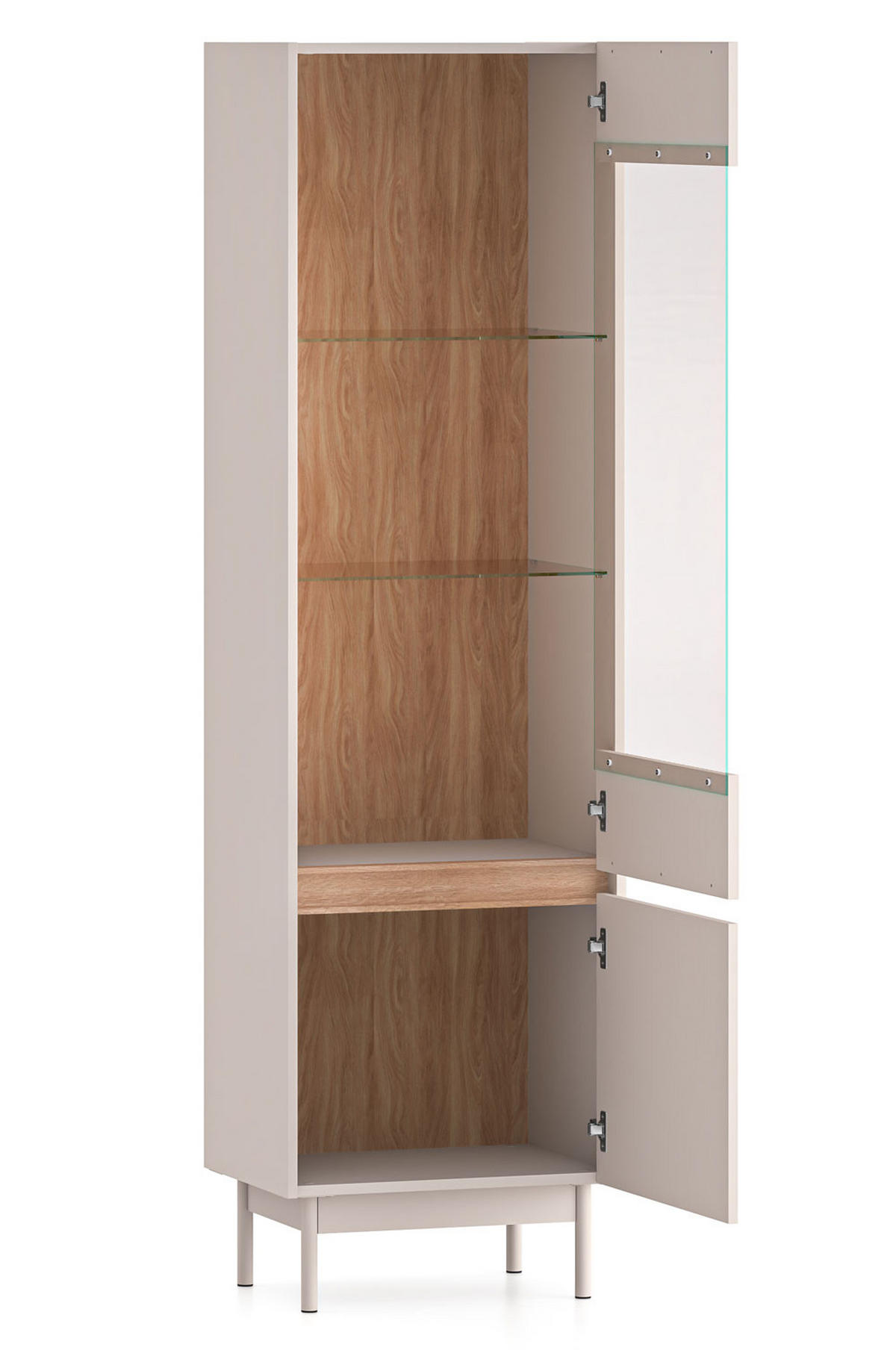 VITRINE Dunea 55 / 40 / 193cm Cashmere / Eiche Cremona Torro mit Beleuchtung - Hellbraun/Multicolor, Holz/Holzwerkstoff (55/40/193cm) - Feldmann-Wohnen