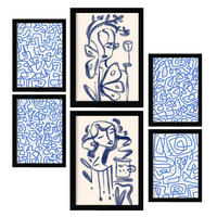 POSTER Set Mit 6 Junge Im Rahmen In Weibliche Zusammenfassung Ästhetische Dekorative Gemälde Für Ihr Wohnzimmer Zuhause A3 & A4 Schwarzer Rahmen - Schwarz, Papier (29/3cm) - Nacnic