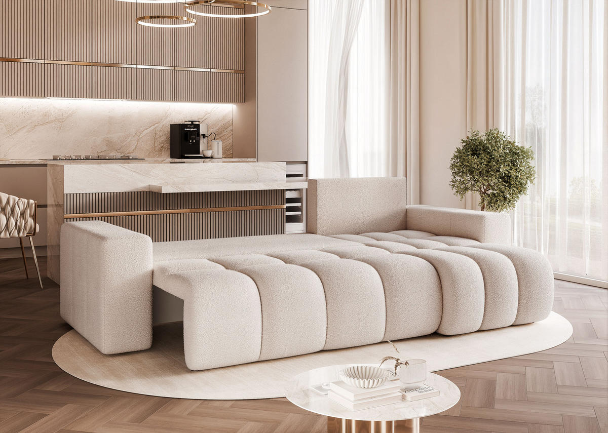 ECKSOFA OFI mit Schlaffunktion und Bettkasten Beige - Beige, Holzwerkstoff/Kunststoff (248/145cm) - Idohome