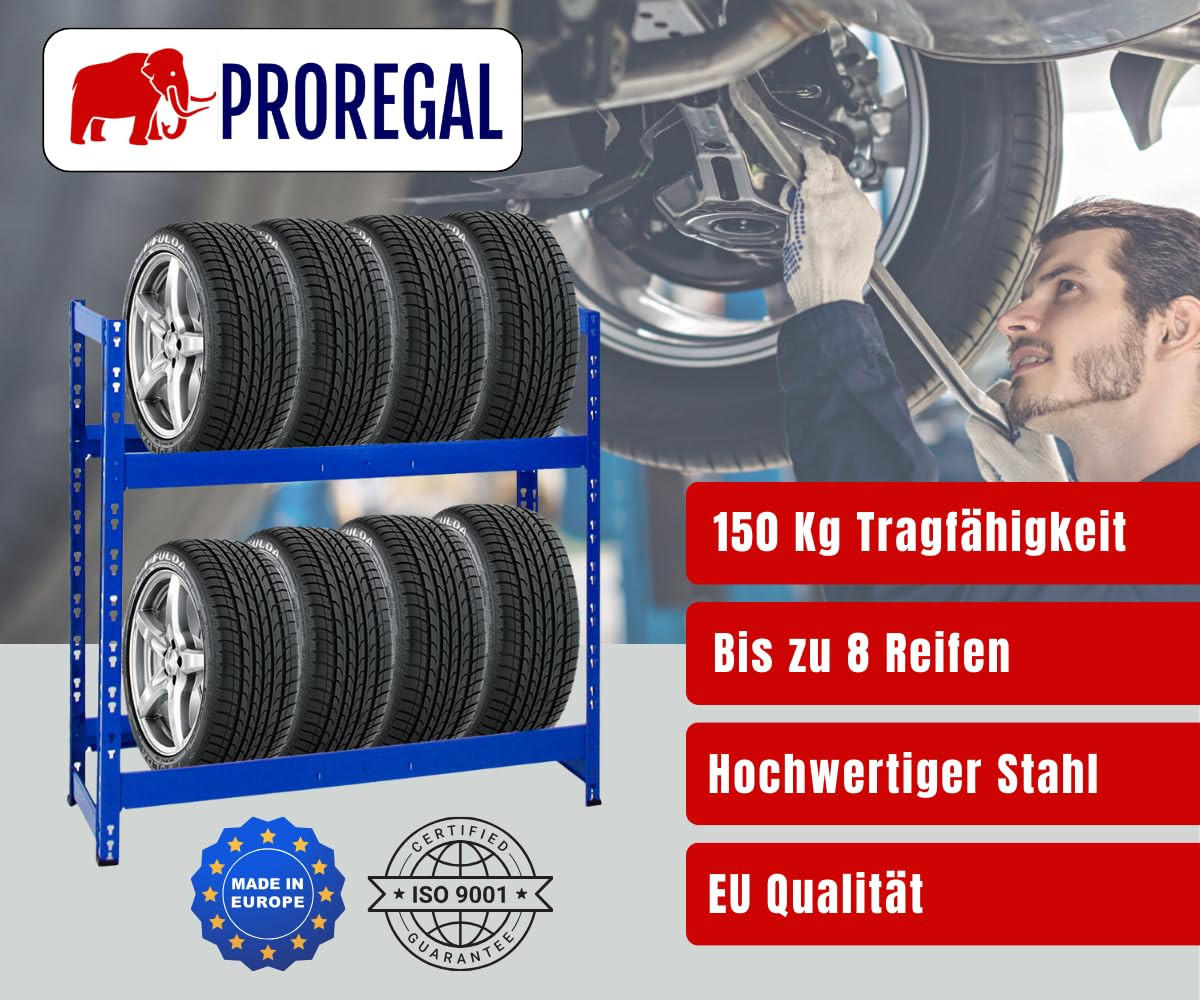 REIFENREGAL Tiger 100x110x35 cm 150 kg Fachlast bis zu 8 Reifen auf 2 Ebenen Blau - Blau, Metall (110/100/35cm) - PROREGAL