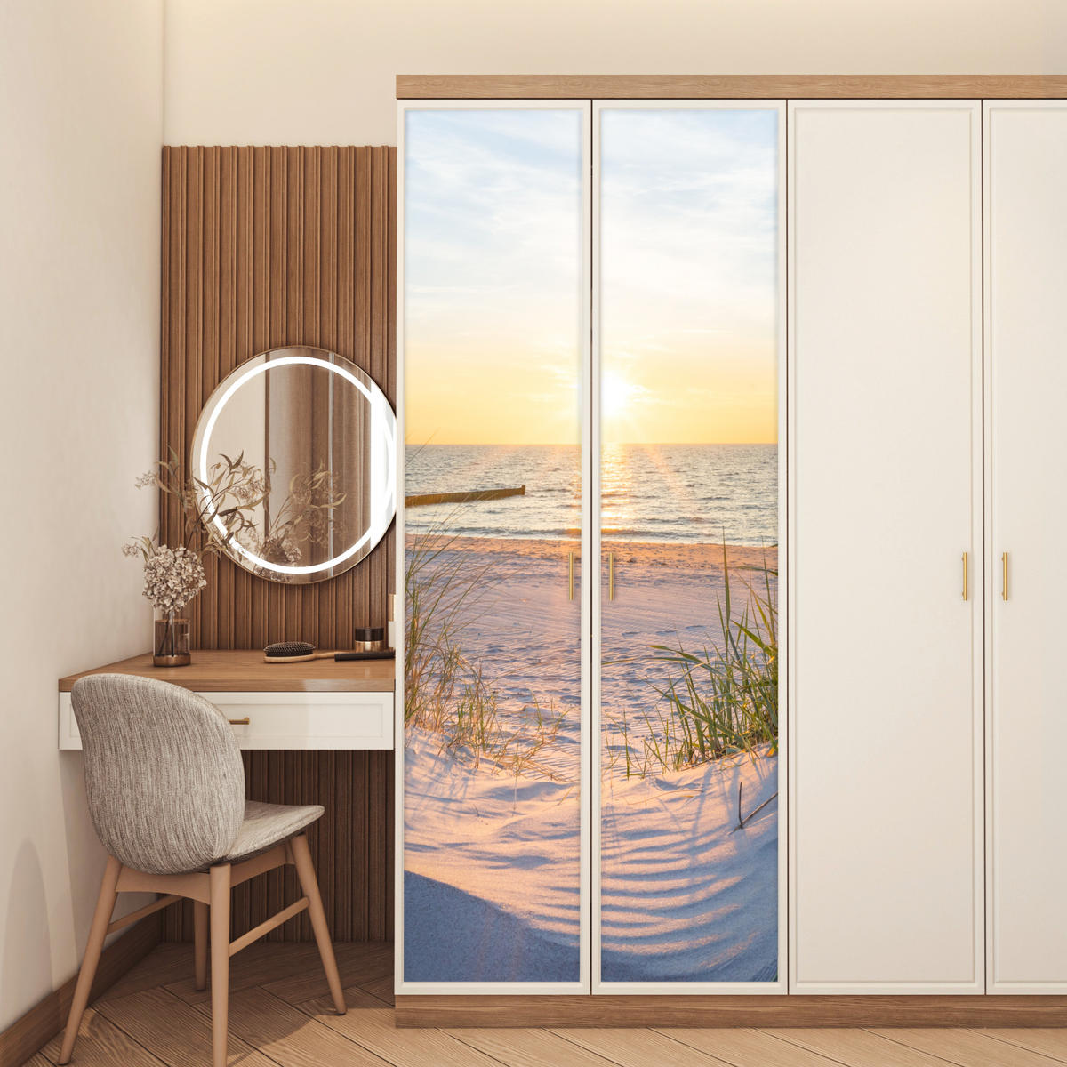 TÜRAUFKLEBER Strand - Sonne - Düne - Gras - Sand - Horizont 80x215 cm - Türtapete - Dunkelgelb, Kunststoff (80/0.1cm) - MuchoWow