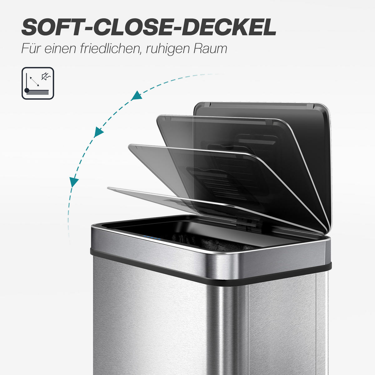 MÜLLEIMER mit Sensor 60L Edelstahl Leiser Automatischer Abfalleimer Silber - Silberfarben, Metall (27/66/39cm) - HOMCOM