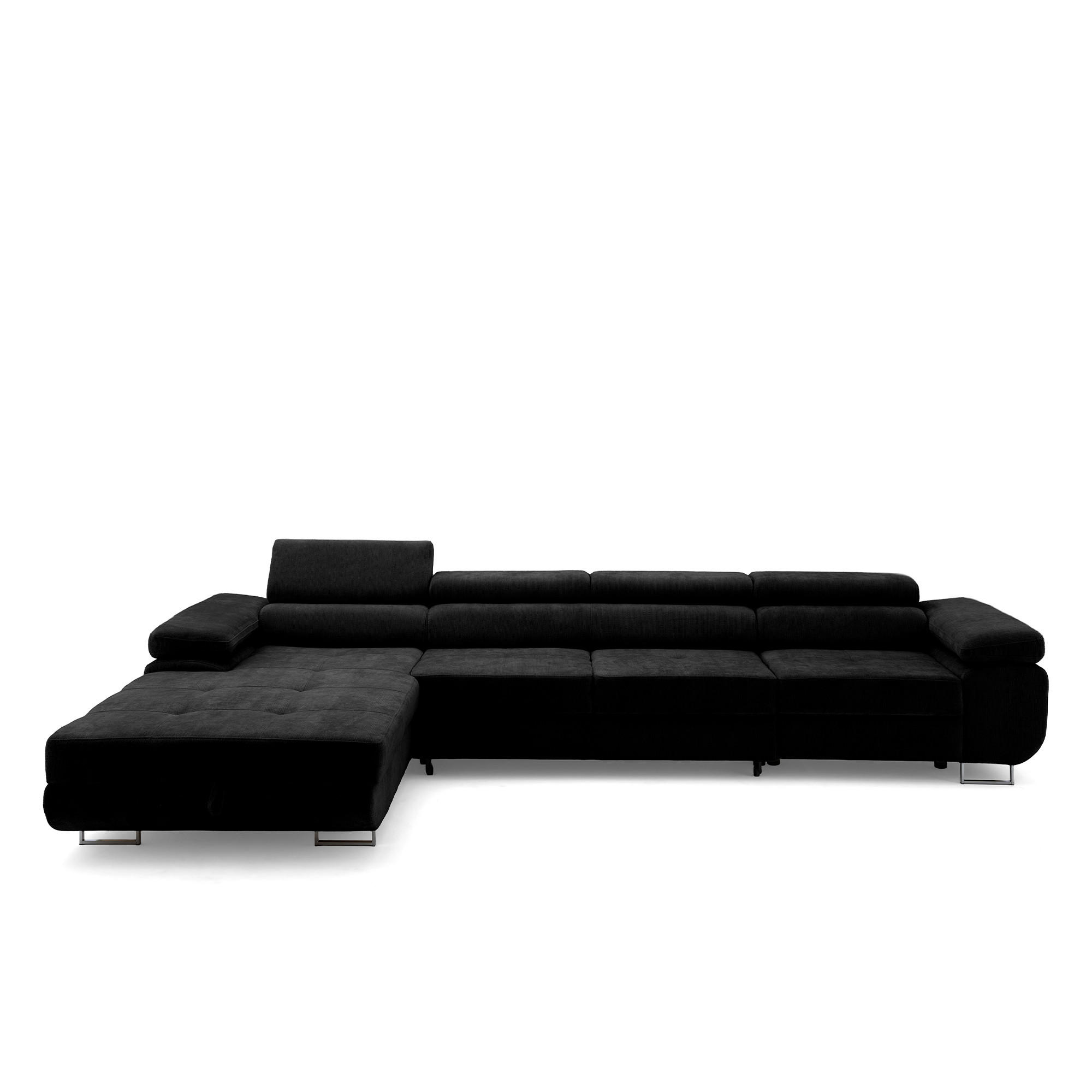 ECKSOFA ALONZO MAXI Links mit Schlaffunktion 125x195 Chenille Schwarz - Chromfarben/Schwarz, Holz/Textil (350/203cm) - Muffo