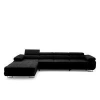 ECKSOFA ALONZO MAXI Links mit Schlaffunktion 125x195 Chenille Schwarz - Chromfarben/Schwarz, Holz/Textil (350/203cm) - Muffo