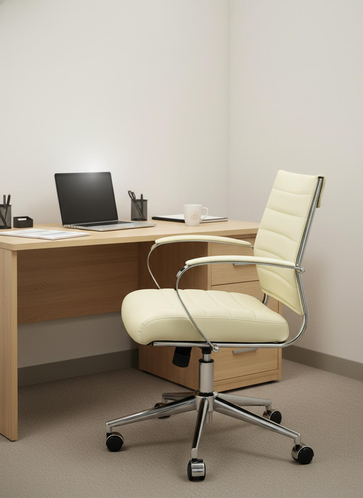 BÜROSTUHL Rynex Kunstleder creme - Chromfarben/Creme, Metall (57/100/62cm) - TPFLiving