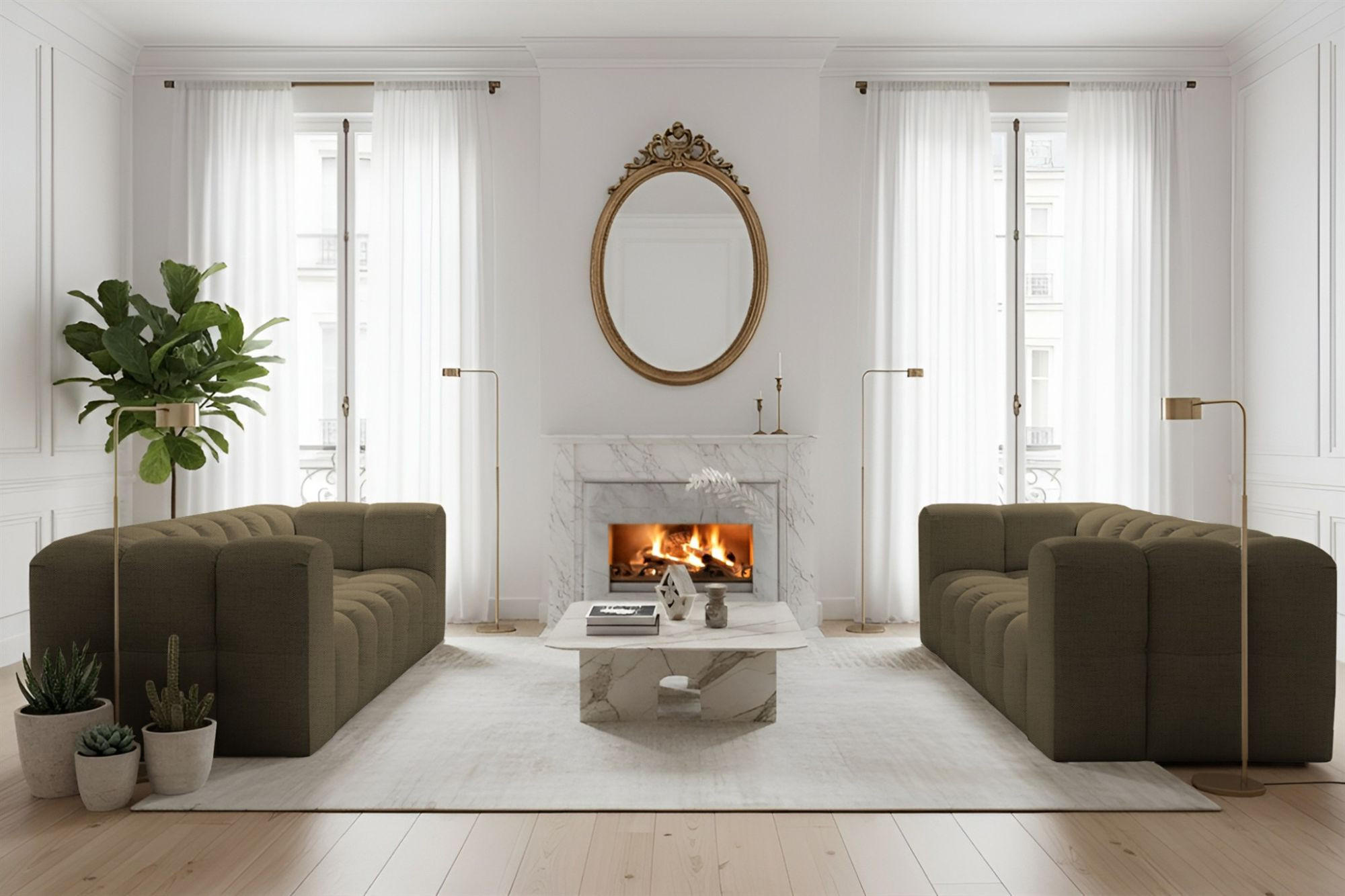 SOFASET Solvie 3-3 In Moly - Grün, Holzwerkstoff/Textil (230/75/106cm) - Fun Möbel