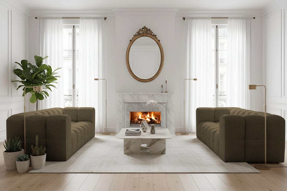 SOFASET Solvie 3-3 In Moly - Grün, Holzwerkstoff/Textil (230/75/106cm) - Fun Möbel