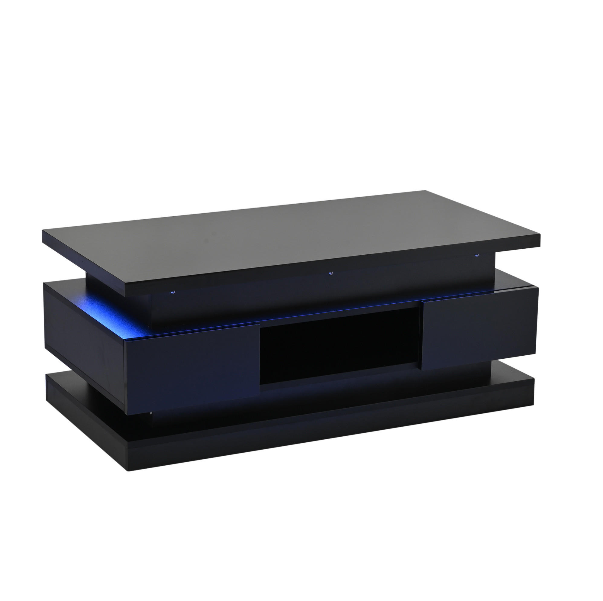 COUCHTISCH 100/50/40 cm höhenverstellbar mit LED-Beleuchtung, USB-Anschluss und 2 Schubladen, Schwarz - Schwarz, Holzwerkstoff (100/50/40cm) - Redom