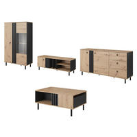WOHNZIMMER-SET Madis sand grange eiche / anthrazit 4-teilig - Braun, Holz/Holzwerkstoff (393.3/148.8/40cm) - Feldmann-Wohnen