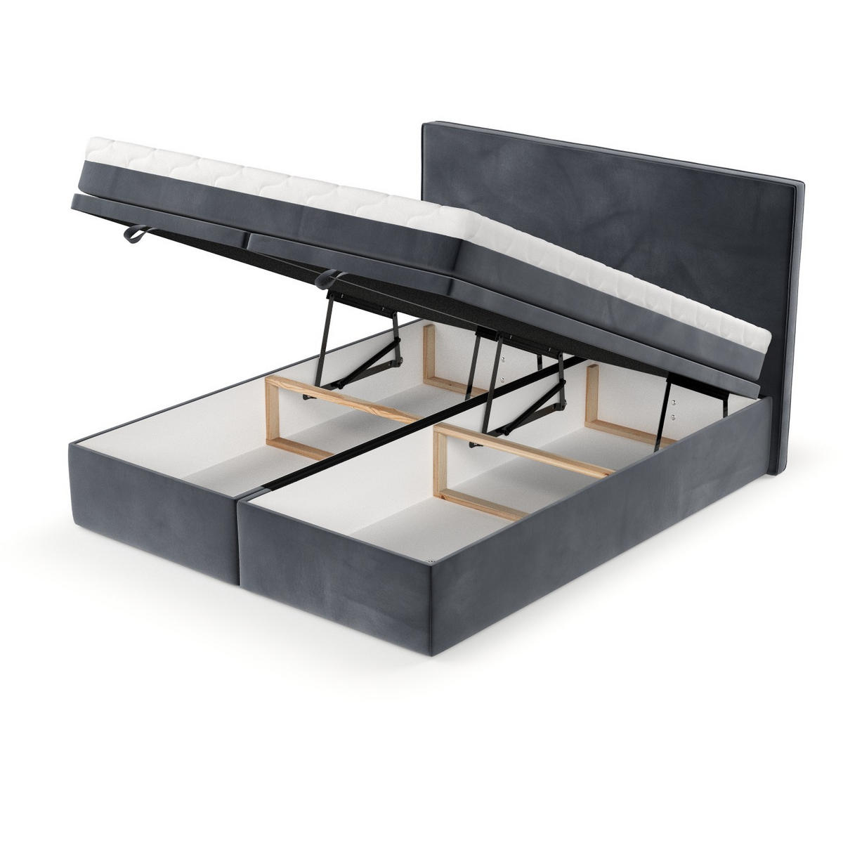 BOXBETT Zalla 160/200 cm Dunkelgrau im Kronos Stoff - Dunkelgrau/Schwarz, Holz/Holzwerkstoff (160/200cm) - AltaBeds