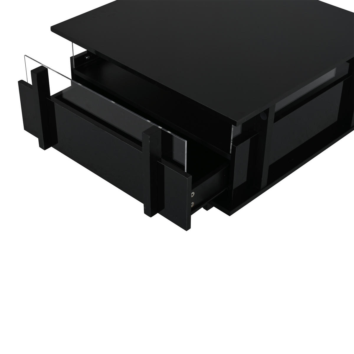 COUCHTISCH 70/70/35 cm Schwarz aus Holzwerkstoff mit LED-Beleuchtung und 2 Schubladen - Schwarz, Holzwerkstoff (70/70/35cm) - OKWISH