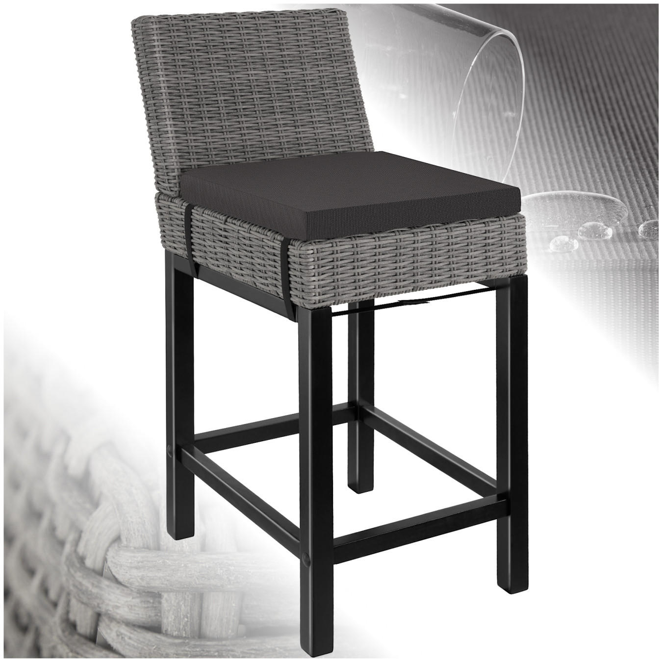 RATTAN-BARSTUHL Latina,inklusive Sitzpolster, 45 x 62,5 x 99 cm,grau - Grau, Kunststoff (45/99/62.5cm) - tectake