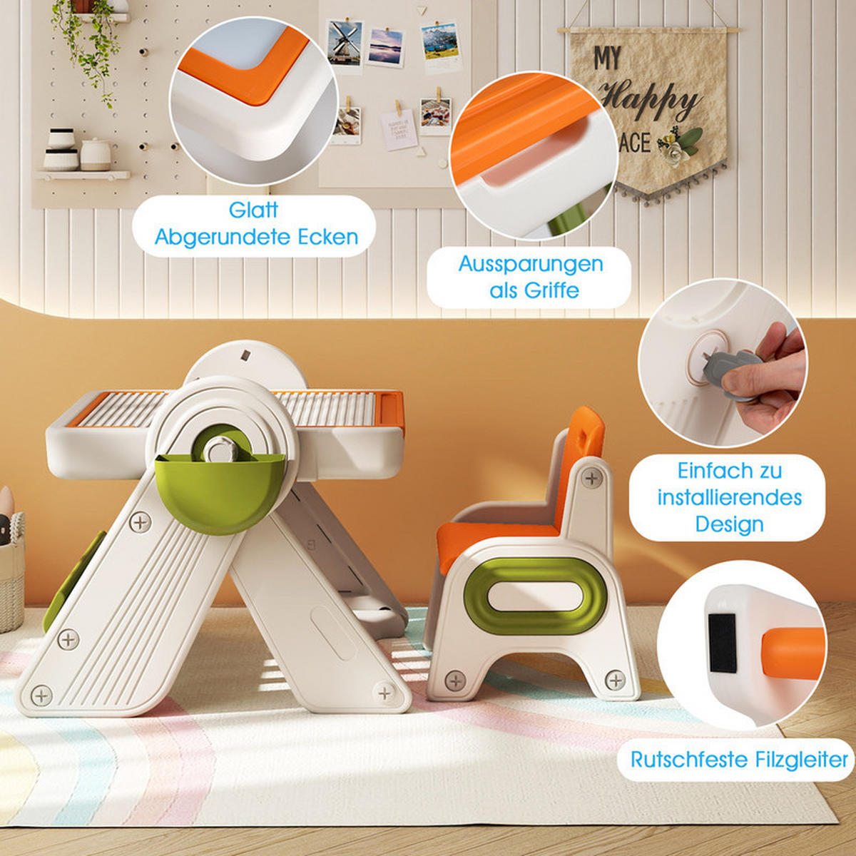 KINDERTISCH mit stuhl orange(2-tlg) - Orange, Kunststoff (82/58/67cm) - COSTWAY
