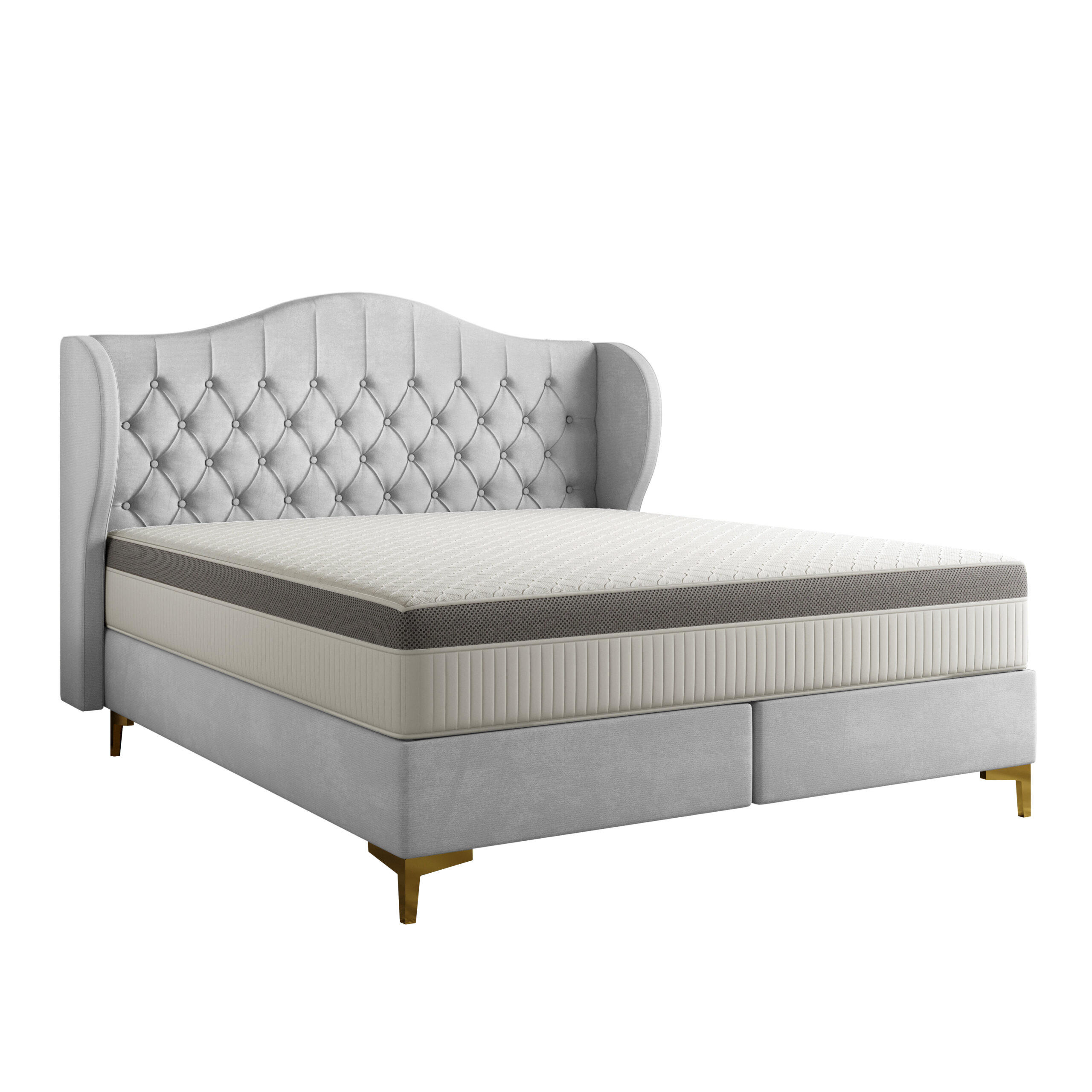 BETT mit Taschenmatratze LEGEND, Whisper-Stoff Silber 180x200 cm - Silberfarben, Holz/Textil (180/200cm) - Kaiser Möbel
