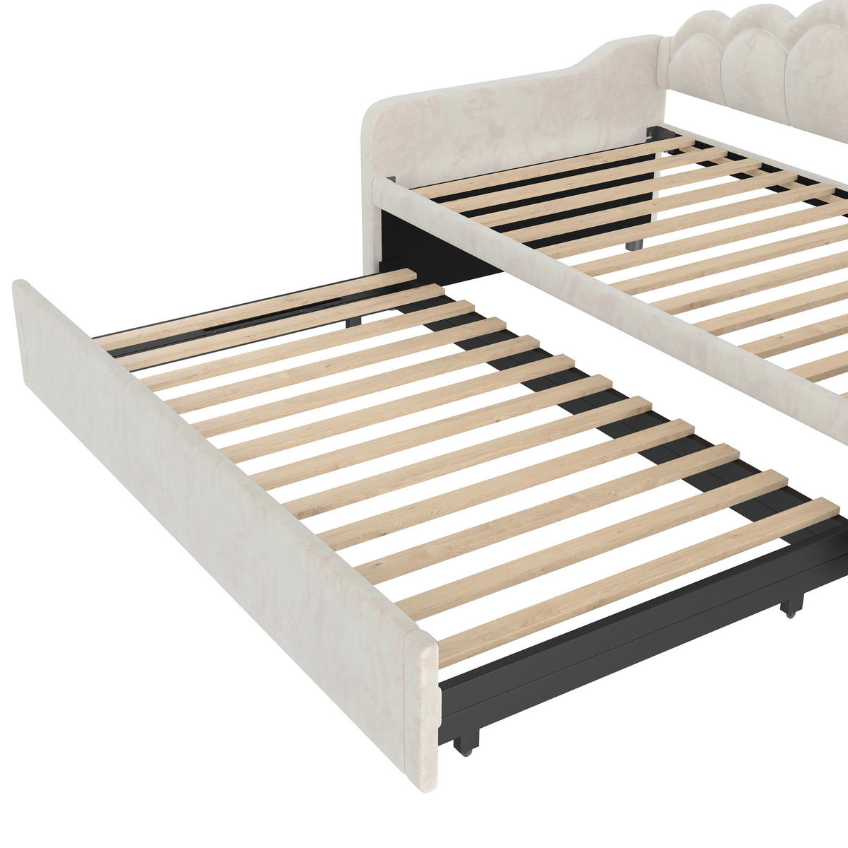 TAGEBETT 90x200cm + 180x200cm Beige Samt Ausziehbett LED-Streifen - Beige, Holz (180/200cm) - FLIEKS