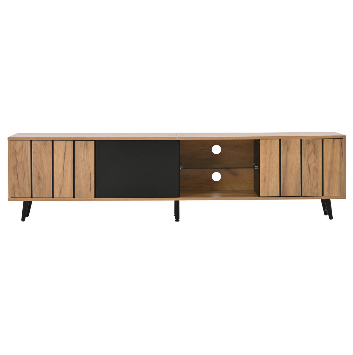 TV-LOWBOARD 175/31,5/45 cm Natur/Schwarz aus Spanplatte mit 3 Türen - Hellbraun, Holzwerkstoff (175/45/31.5cm) - OKWISH