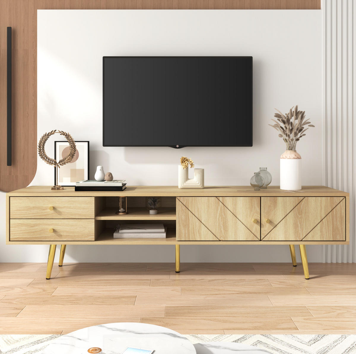 TV-LOWBOARD aus MDF und Spanplatte 160x36x42 cm Holzfarbe mit Schubladen und offenen Fächern - Braun, Holzwerkstoff (160/42/36cm) - IVMEU