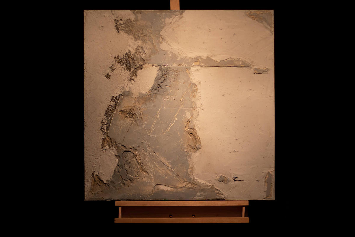 RUČNE MAĽOVANÝ AKRYLOVÝ OBRAZ 80/80 cm, sivý, abstraktný geometrický motív - sivá, drevo/textil (80/80cm) - KUNSTLOFT