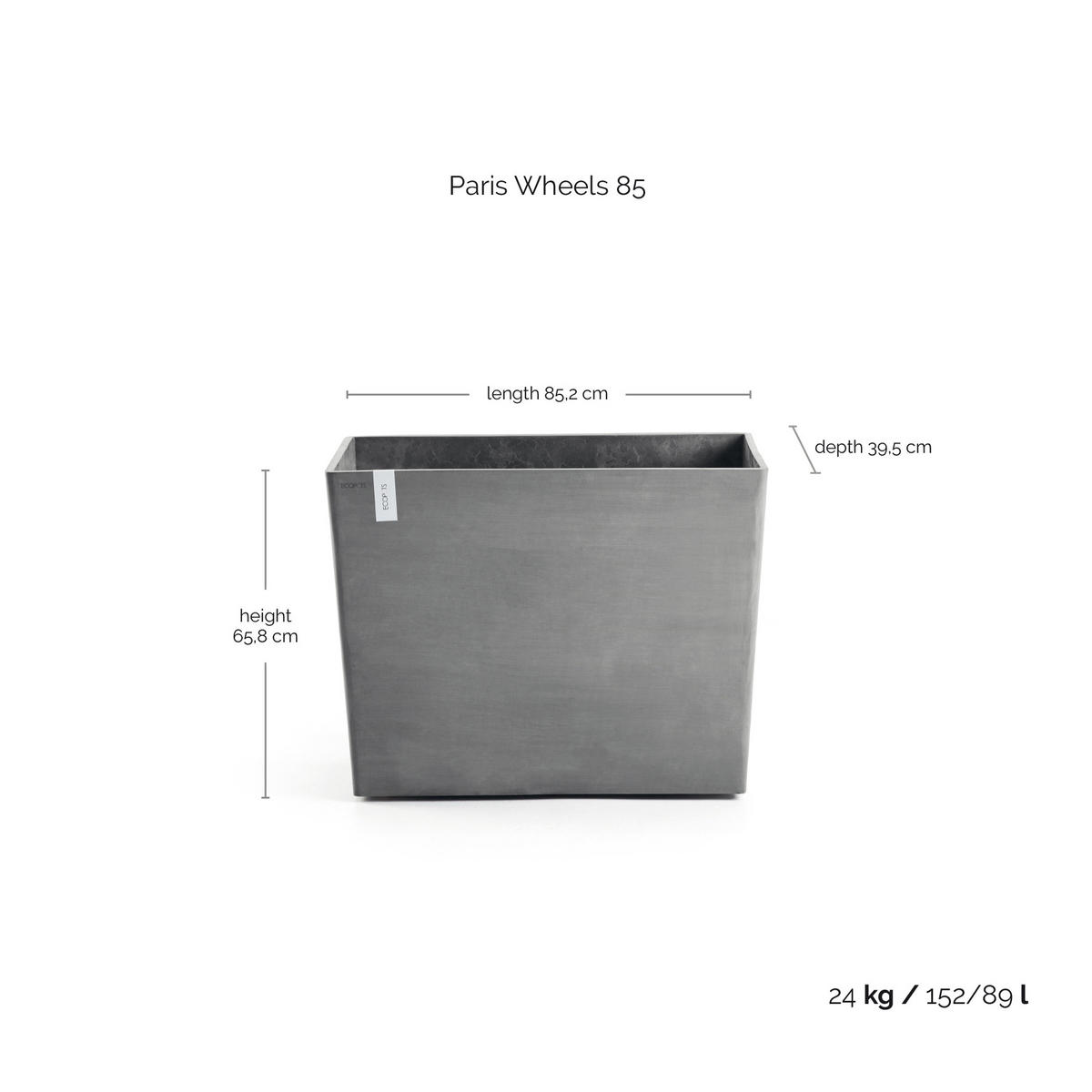 BLUMENTOPF Paris Wheels 85,2/39,5/65,8 cm Grau - Grau, Kunststoff (85.2/65.8cm) - Ecopots