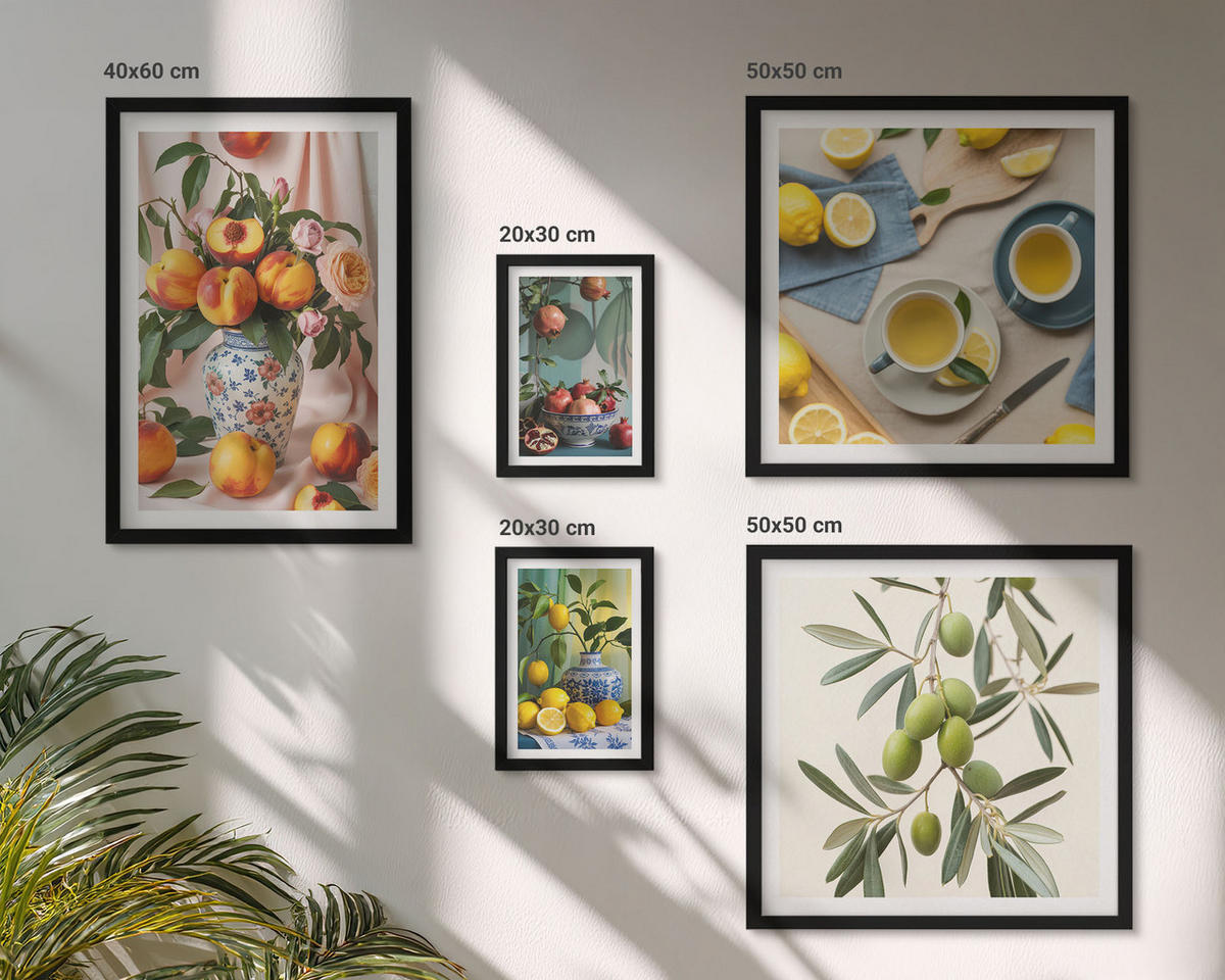 BILDER SET 5er Set - 50x50 cm & 20x30 cm & 40x60 cm Schwarzer Rahmen - Fruchtzusammensetzungen - Schwarz, Kunststoff (40/60cm) - TULUP