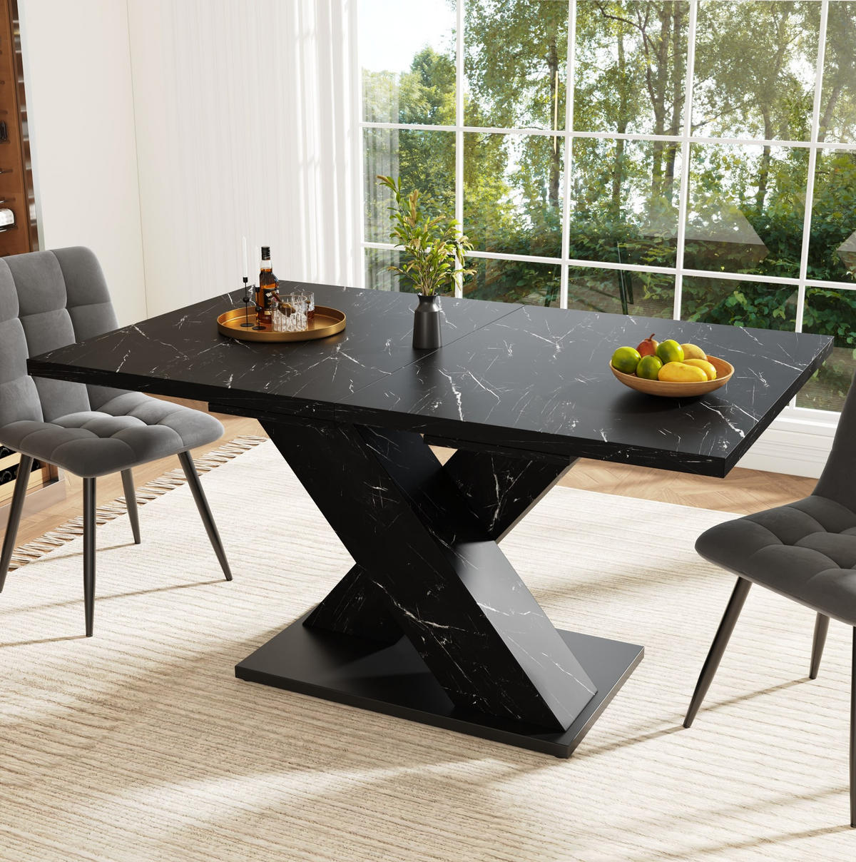 ESSTISCH ausziehbar 119,5-159 x 80 cm MDF Schwarz 4-6 Personen - Schwarz, Holzwerkstoff (119/80/75cm) - Meubliv