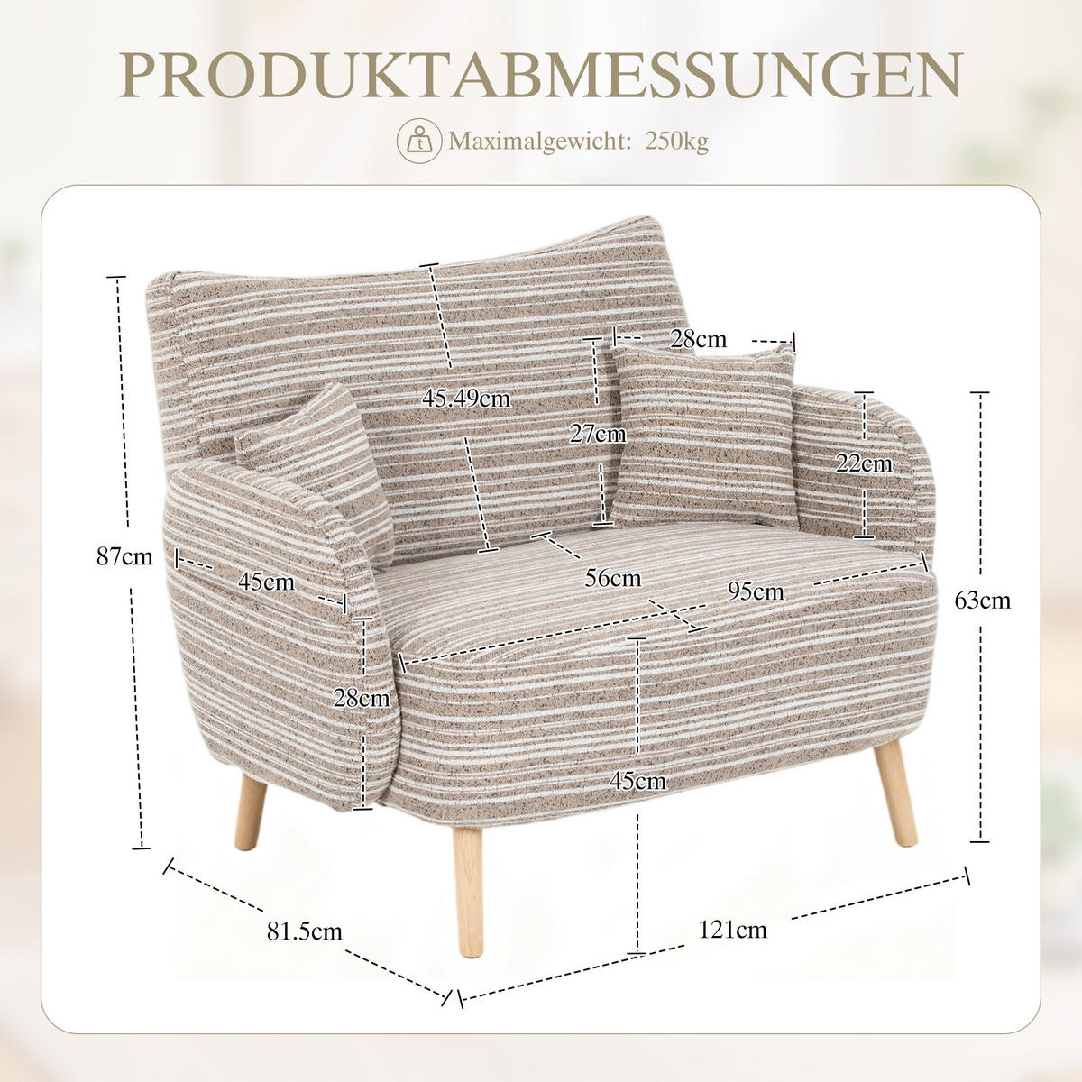 2-SITZER Sofa mit Armlehnen & Seitentasche, modernes Sessel Grau - Grau, Textil/Metall (121/87/81cm) - PARAFTA HOME
