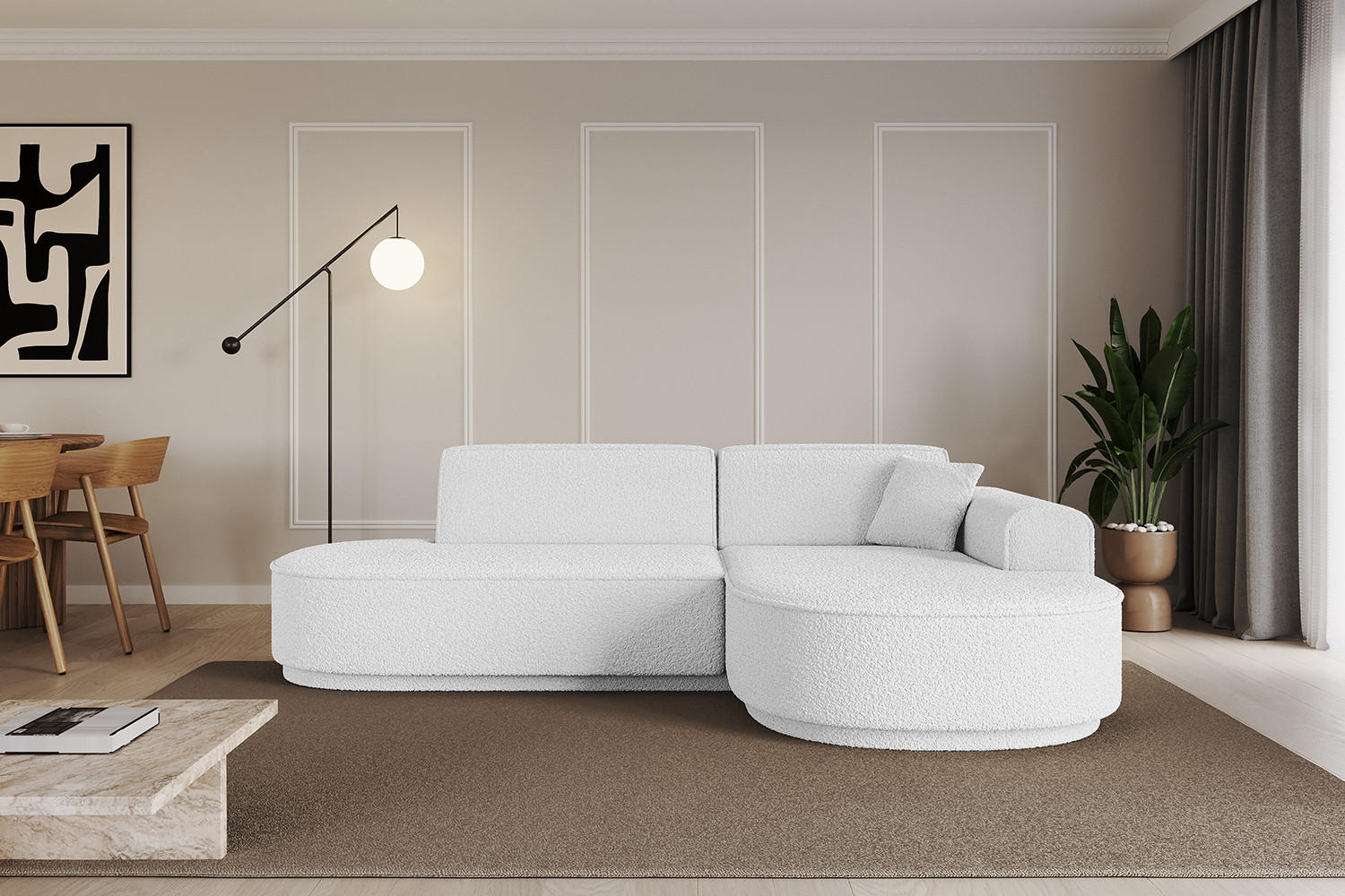 ECKSOFA Ottomane Rechts MARI-L1-v3 - 243x171x83 cm Weiß Bouclé - Schwarz/Weiß, Holzwerkstoff/Kunststoff (171/243cm) - ALTDECOR