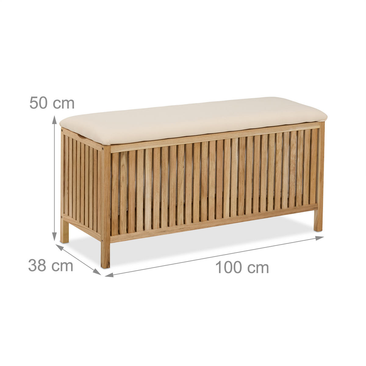 WÄSCHETRUHE - Hellbraun, Holz/Textil (100/50/38cm) - Relaxdays