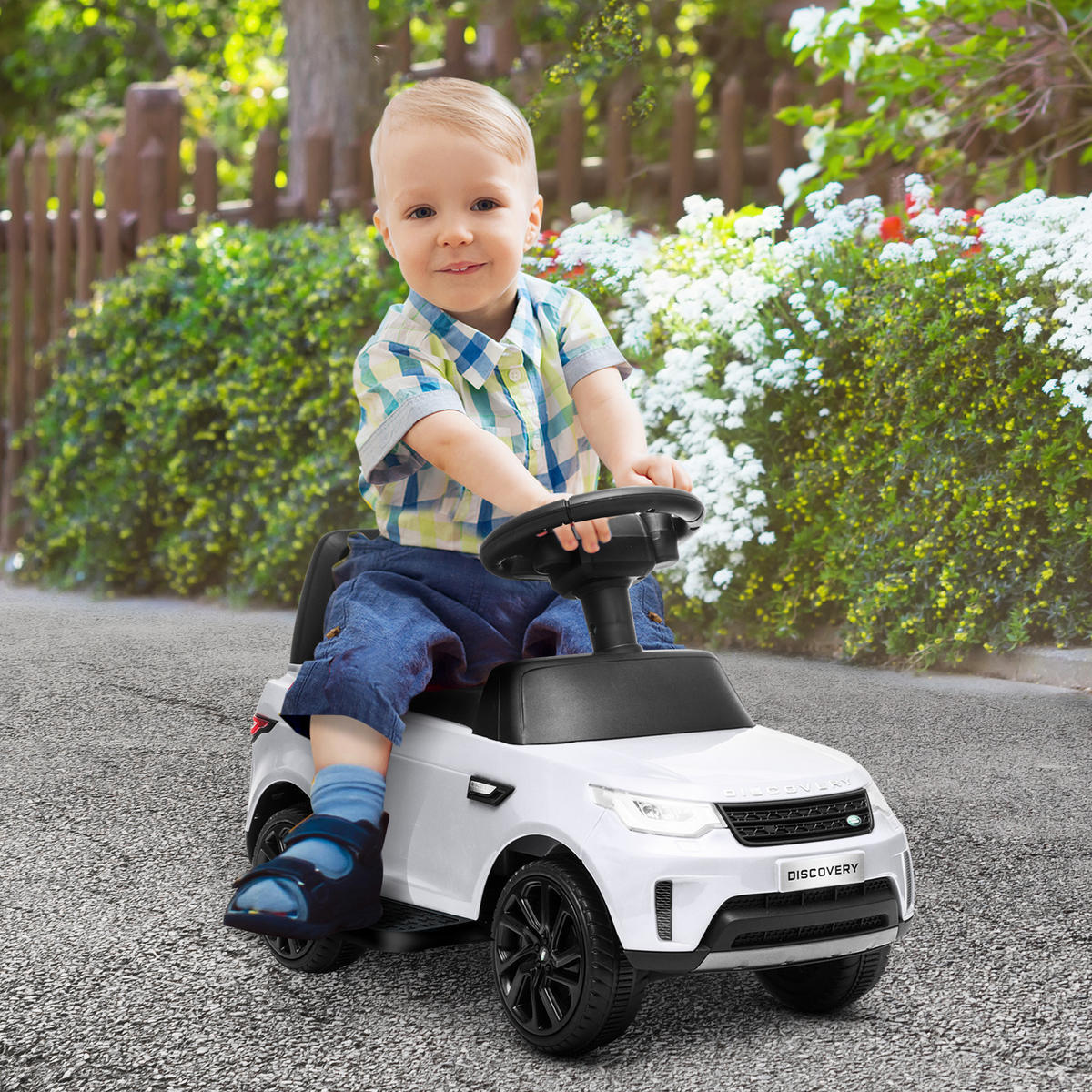 LAND Rover Kinder Elektroauto 2 in 1 6V Kinderauto mit Rutschmodus, Musik - Weiß, Metall (65/43/40cm) - AIYAPLAY