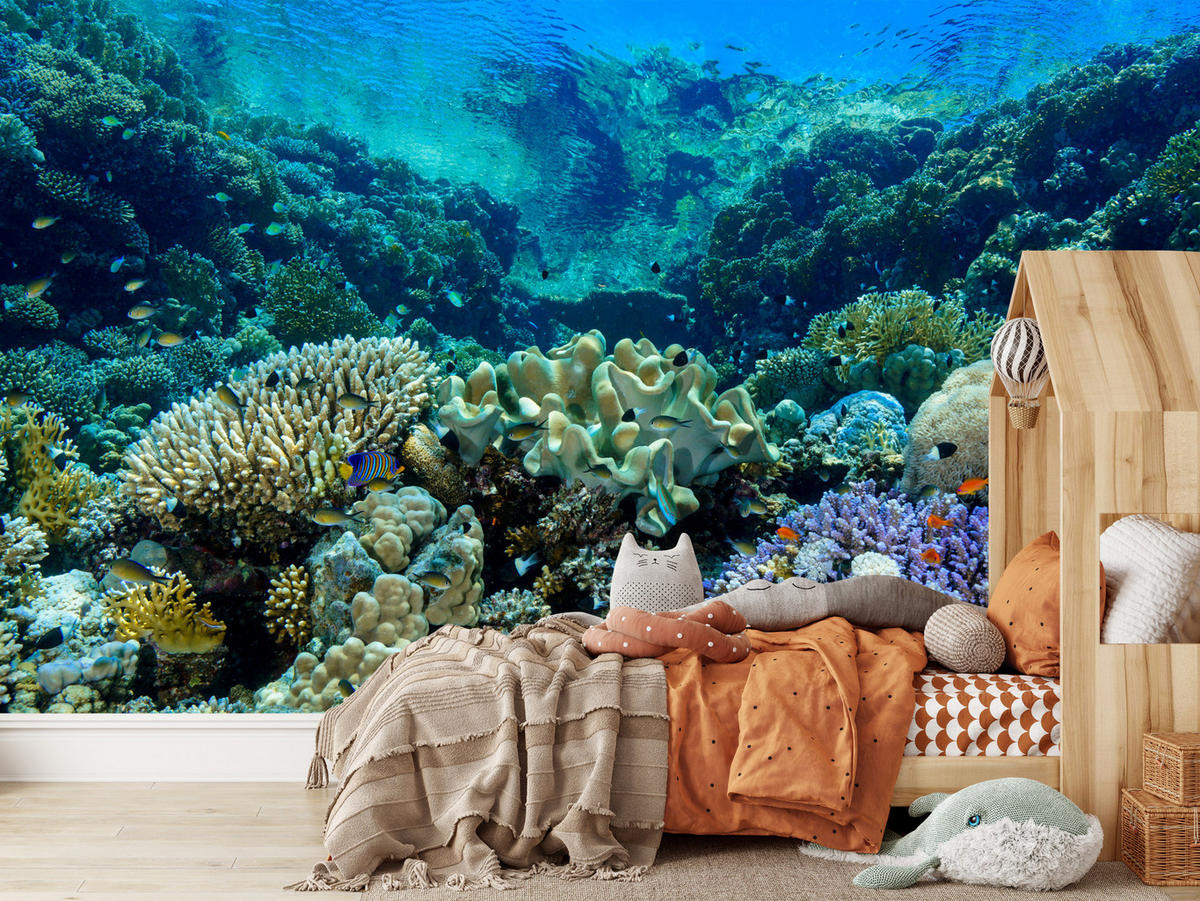 FOTOTAPETE Unterwasserwelt Korallenriff Bunte Fische Meer Natur 400x280 - Türkis/Gelb, Papier (400/280cm) - Muralo