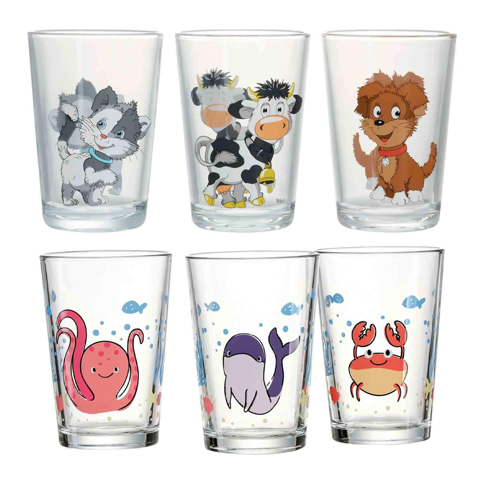 KINDERGLÄSER Hof- und Meerestiere bunt 205 ml 6er Set - Multicolor, Glas (0.205L) - Ritzenhoff Breker