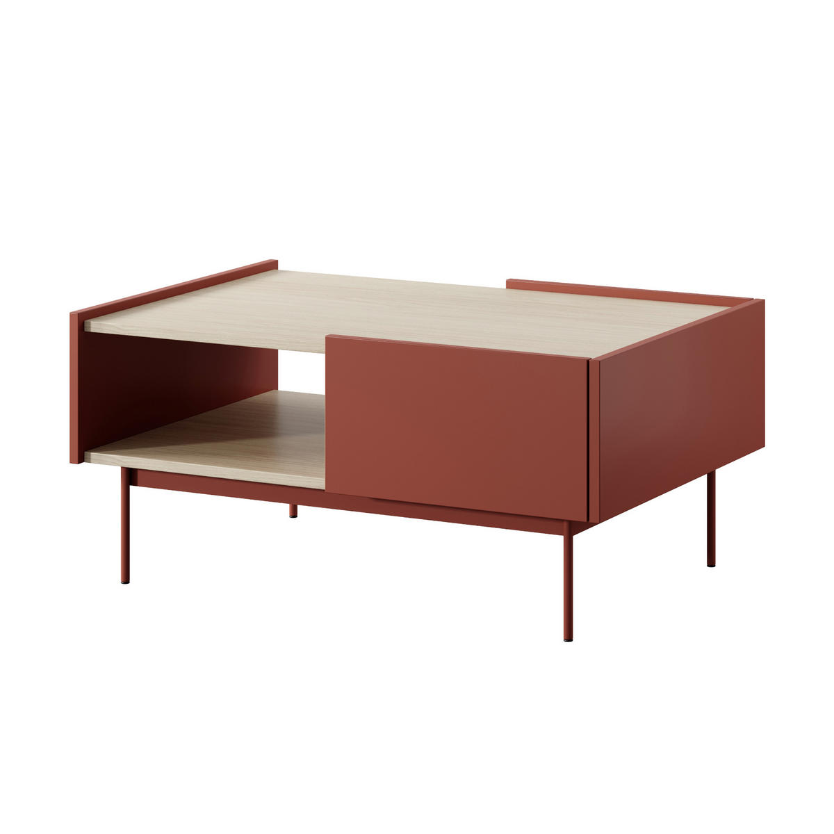 COUCHTISCH KELOWNA STO1-3S System der leisen Schließung der Fronten, Rot - Rot, Holzwerkstoff/Kunststoff (65/97/45cm) - Komodee